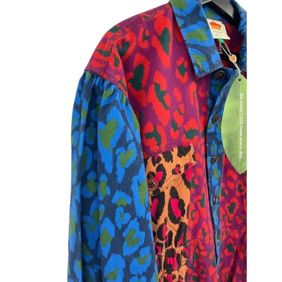 Farm Rio Small Mixed Leopard Pop Jumpsuit Coverall Size Small Cotton Denim Print - Picture 8 of 14